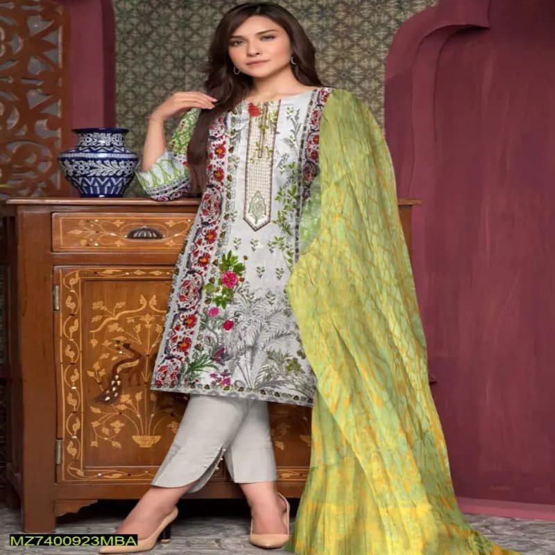 Unstitched Lawn Embroidered Suit 3p