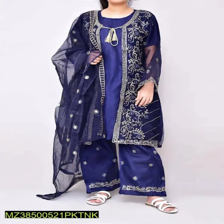 Stitched Organza Embroidered Suit 3p