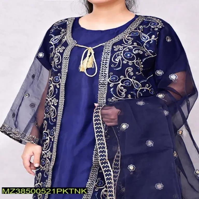Stitched Organza Embroidered Suit 3p