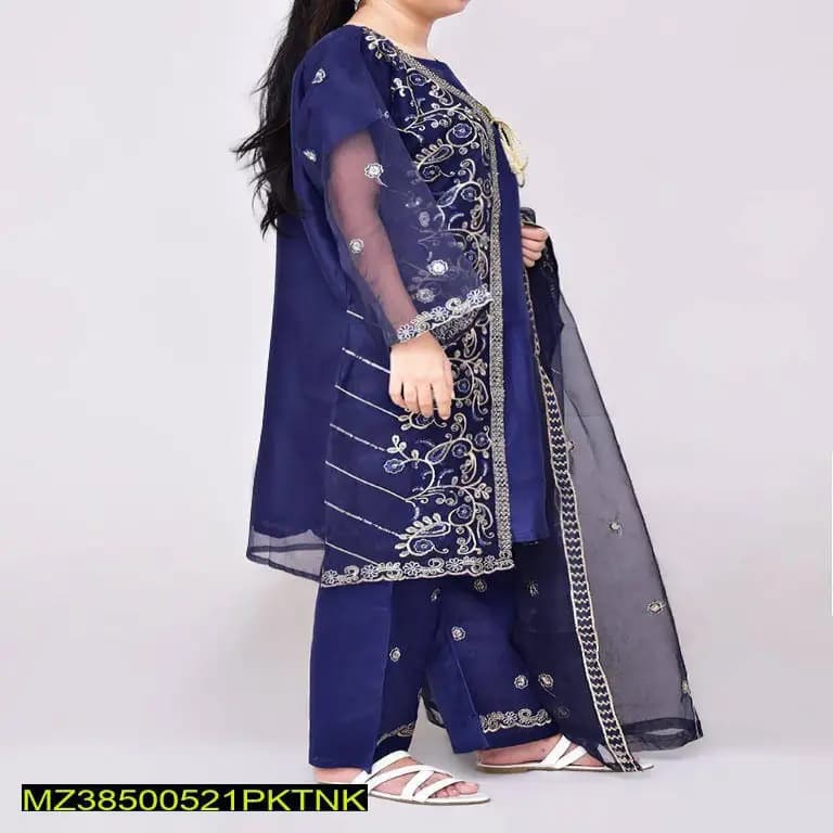Stitched Organza Embroidered Suit 3p