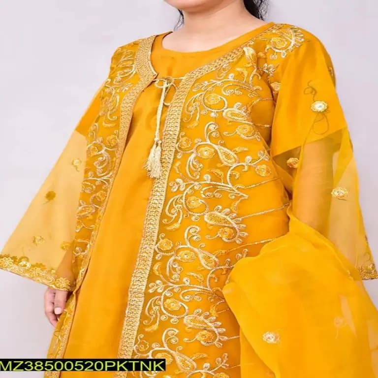 Stitched Organza Embroidered Suit 3p