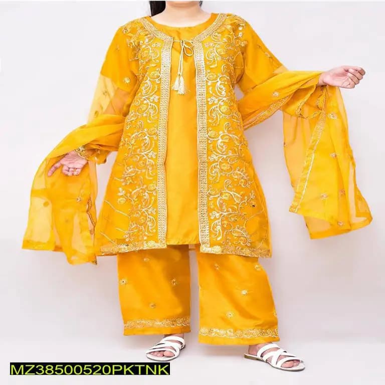 Stitched Organza Embroidered Suit 3p