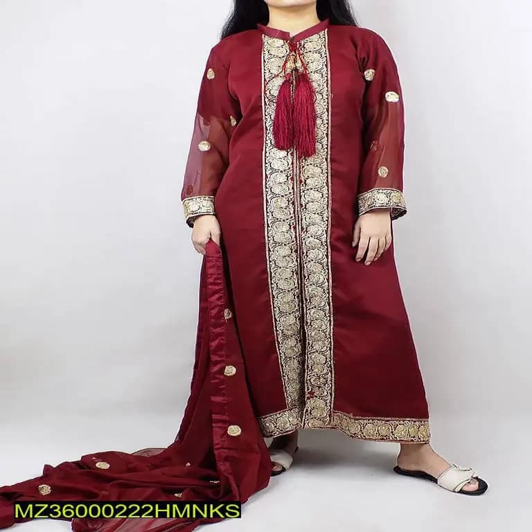 Stitched Chiffon Embroidered Suit 3p