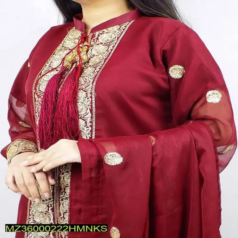 Stitched Chiffon Embroidered Suit 3p