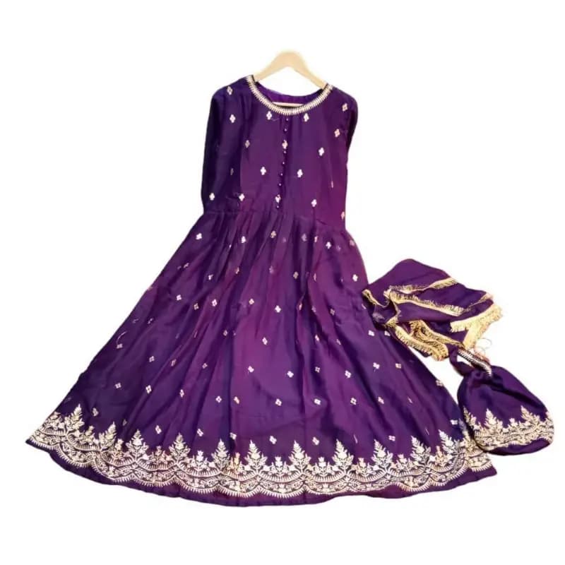 Stitched Chiffon Silk Maxi Suit 3p