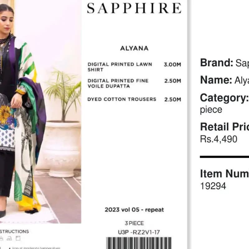 Sapphire Alyana Lawn Unstitched 3p