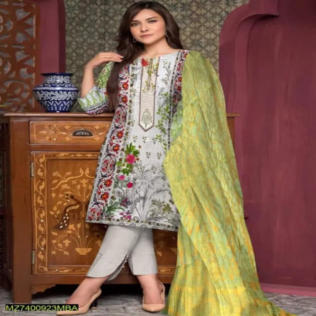 Unstitched Lawn Embroidered Suit 3p
