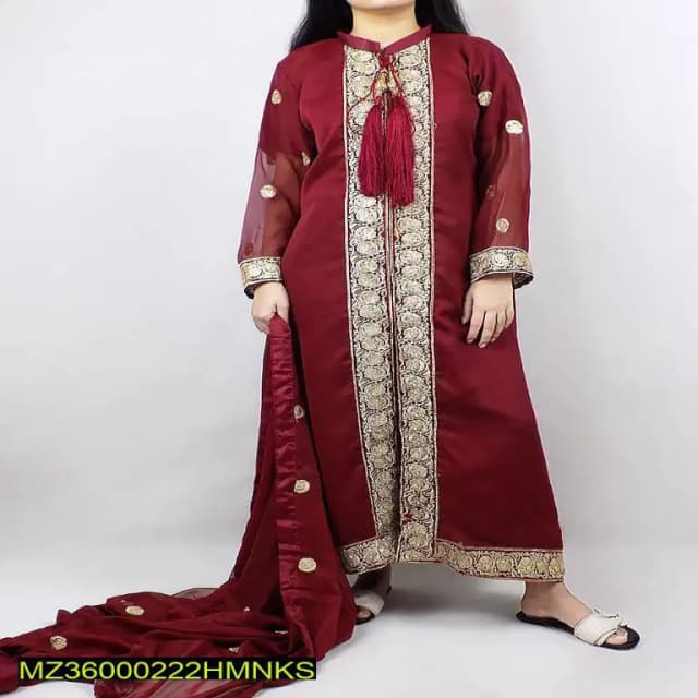Stitched Chiffon Embroidered Suit 3p