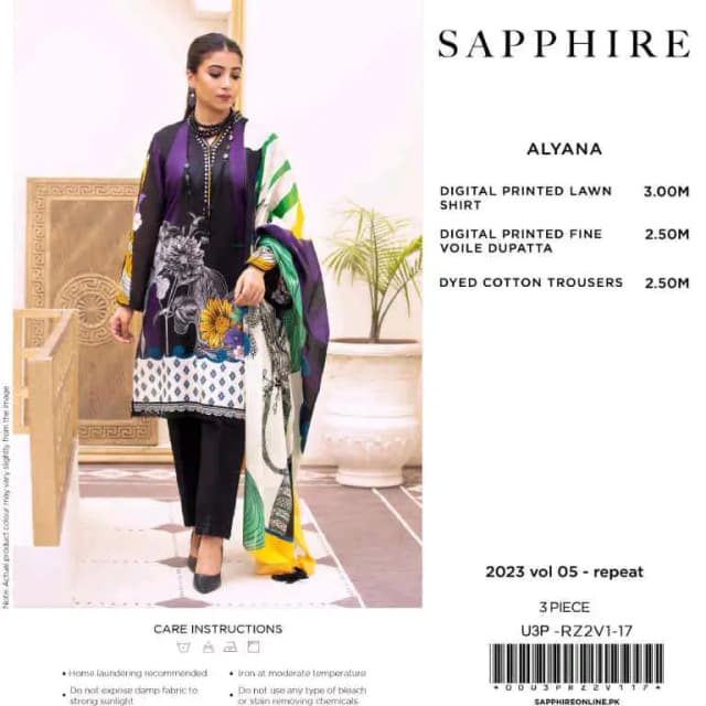 Sapphire Alyana Lawn Unstitched 3p